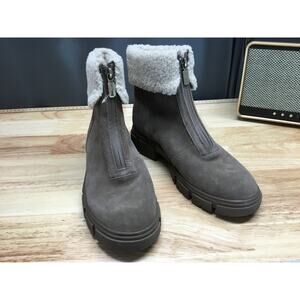 Blondo Sherpa Trim Ankle Boots Women's 10 Brown Front Zip Waterproof Round Toe